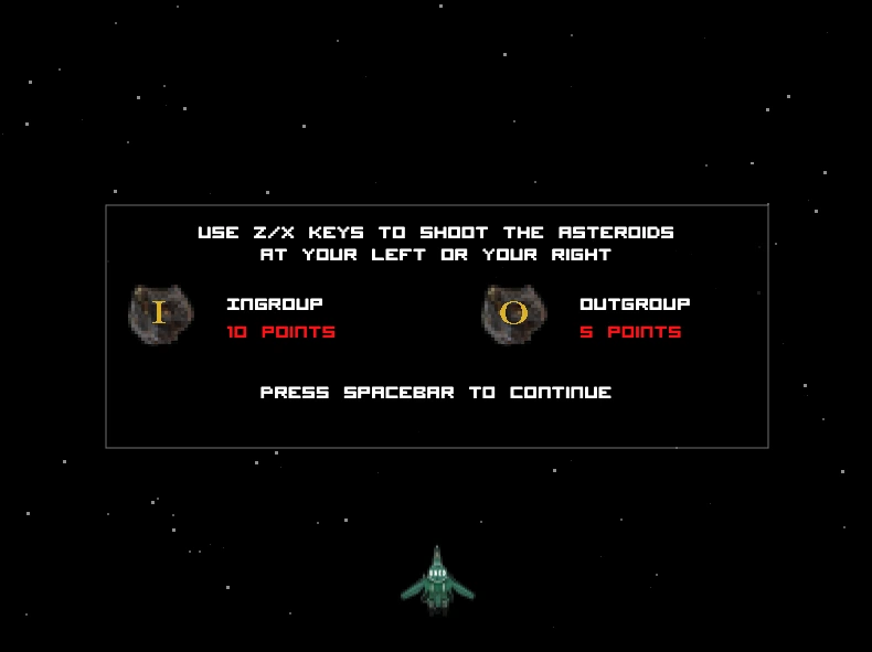 A space shooter briefing screen listing two kinds of asteroid and their scores